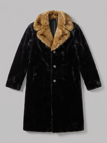 Vetralla Men's Contrast Collar Faux Fur Overcoat