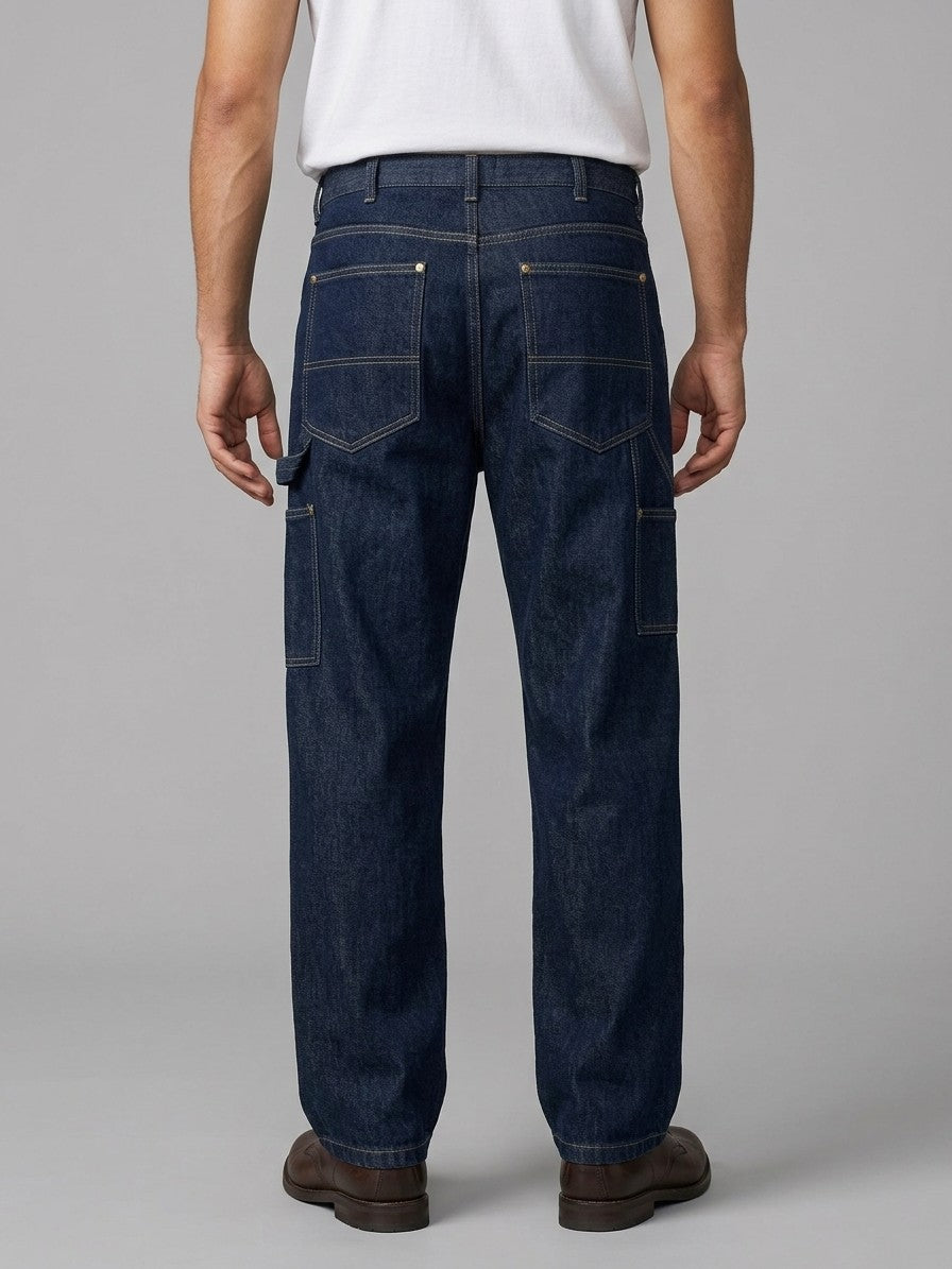 Viadana Men's Wide-Leg Double-Knee Carpenter Jeans — darkindigo — back