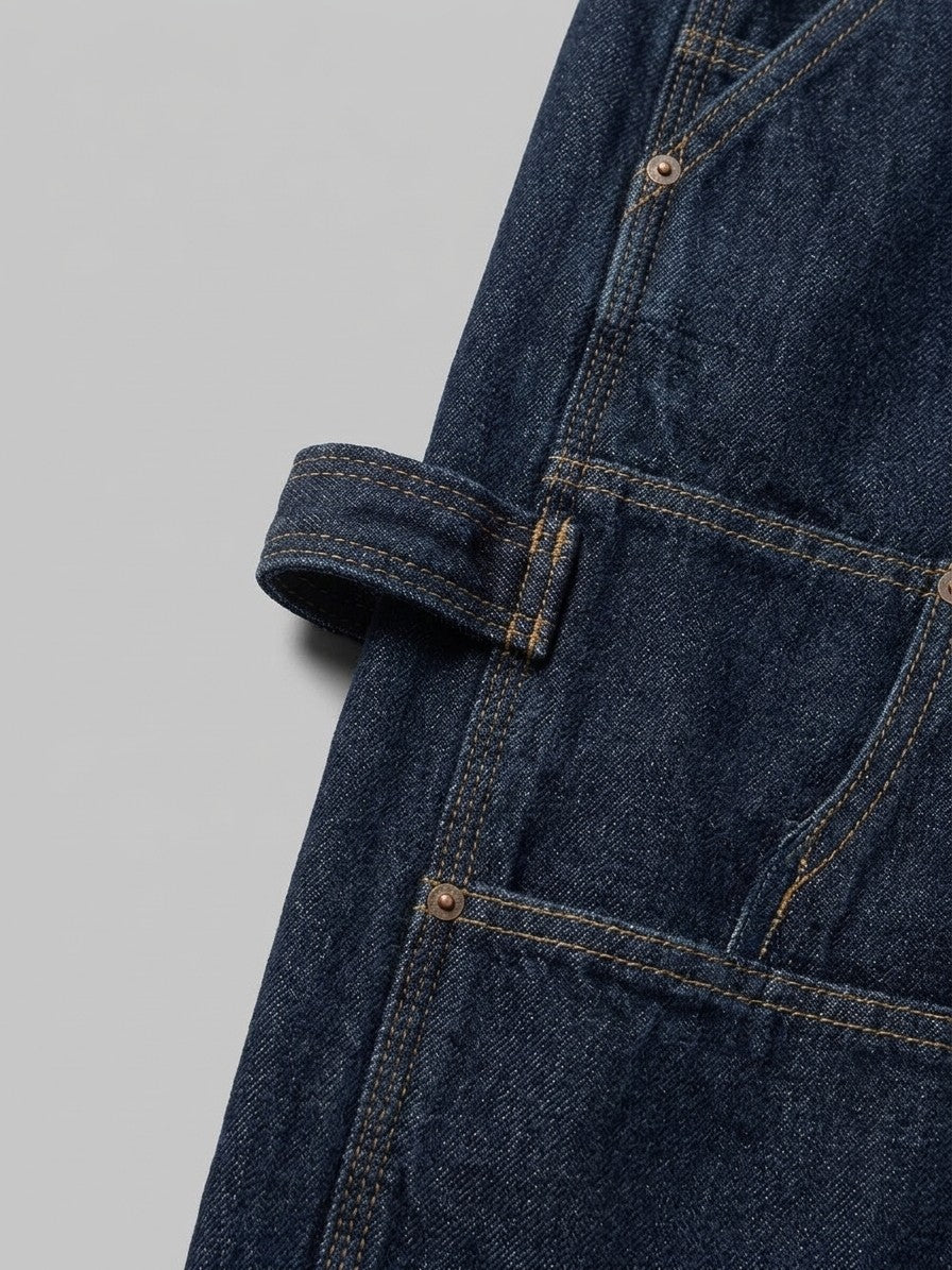Viadana Men's Wide-Leg Double-Knee Carpenter Jeans — darkindigo — detail-2