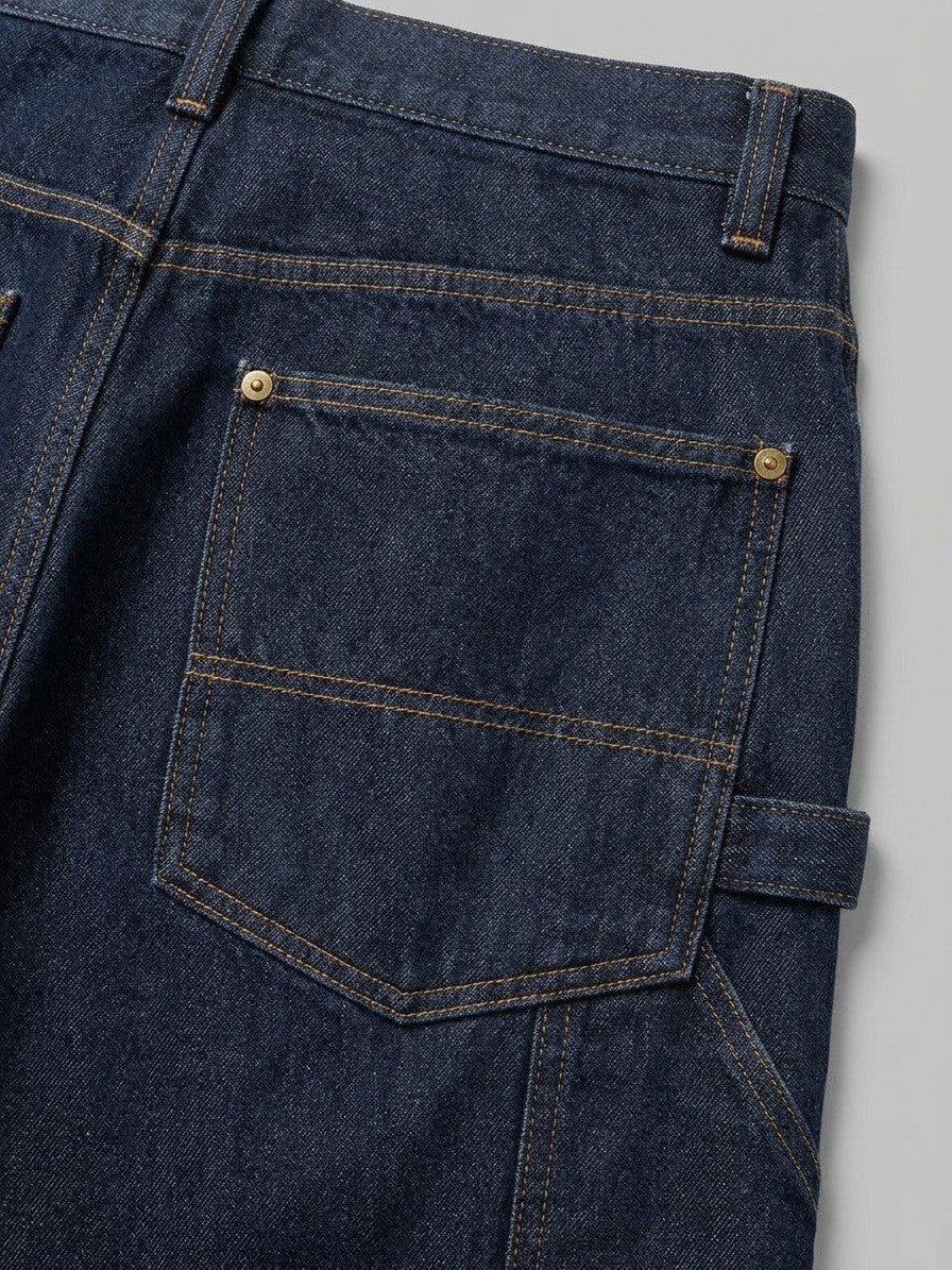 Viadana Men's Wide-Leg Double-Knee Carpenter Jeans — darkindigo — detail-collar