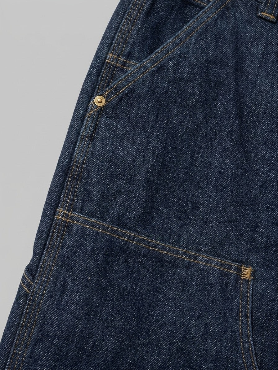 Viadana Men's Wide-Leg Double-Knee Carpenter Jeans — darkindigo — detail