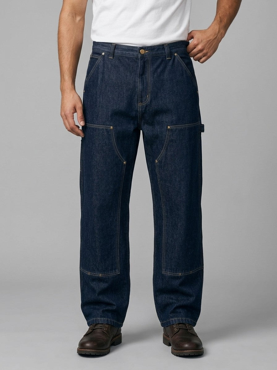 Viadana Men's Wide-Leg Double-Knee Carpenter Jeans — darkindigo — front