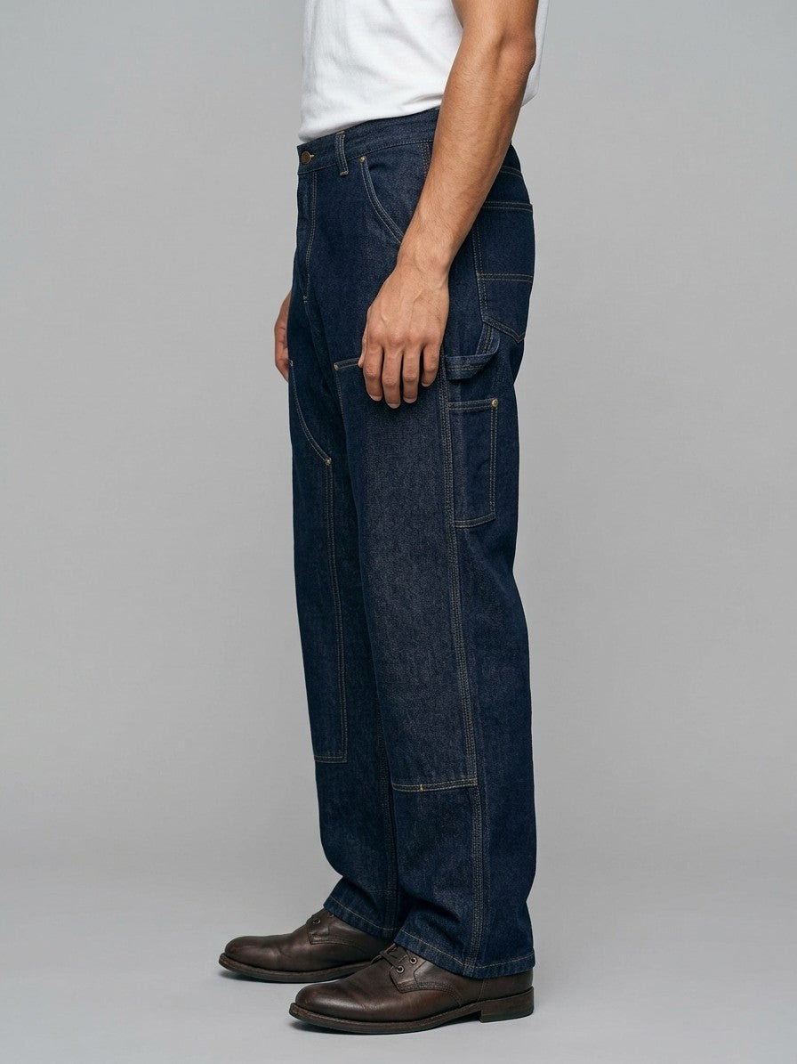Viadana Men's Wide-Leg Double-Knee Carpenter Jeans — darkindigo — side