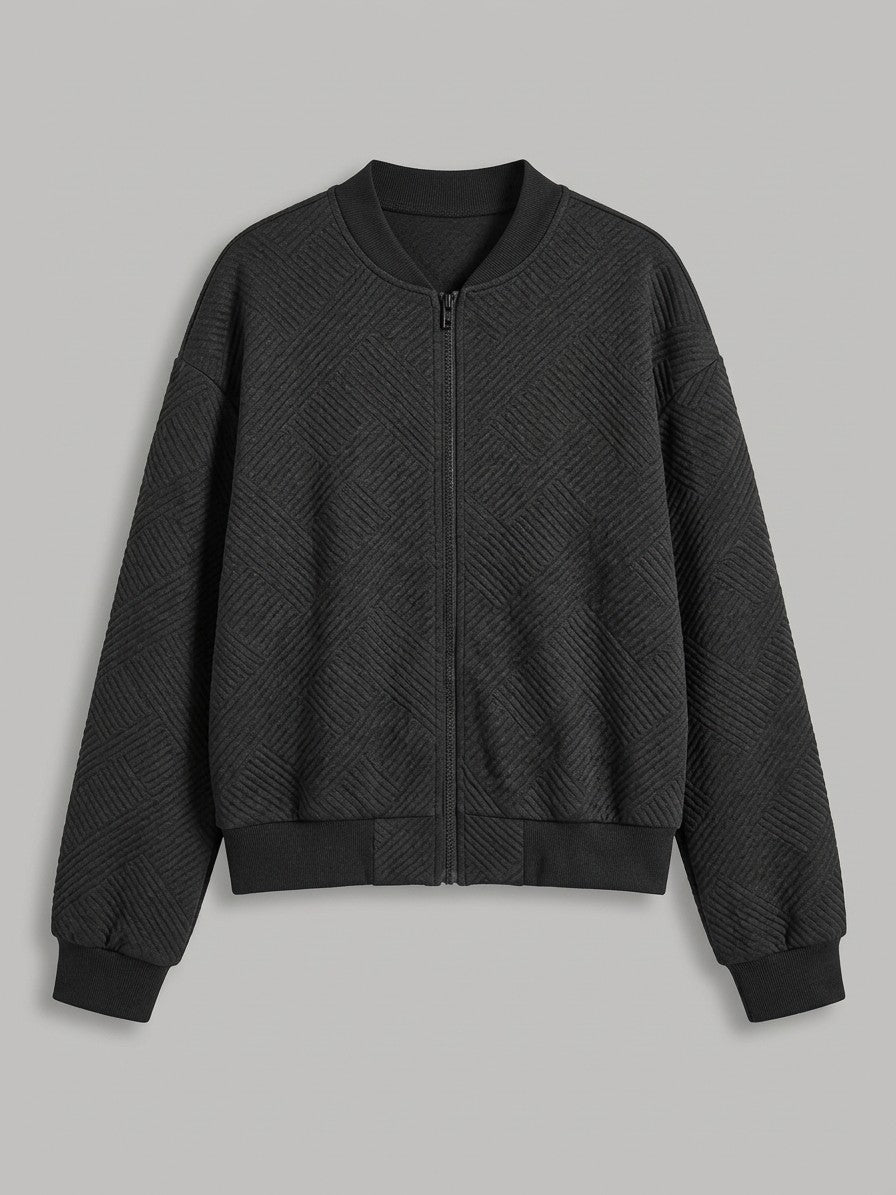 Viareggio Women's Jacquard Zip Bomber Jacket — black — packshot