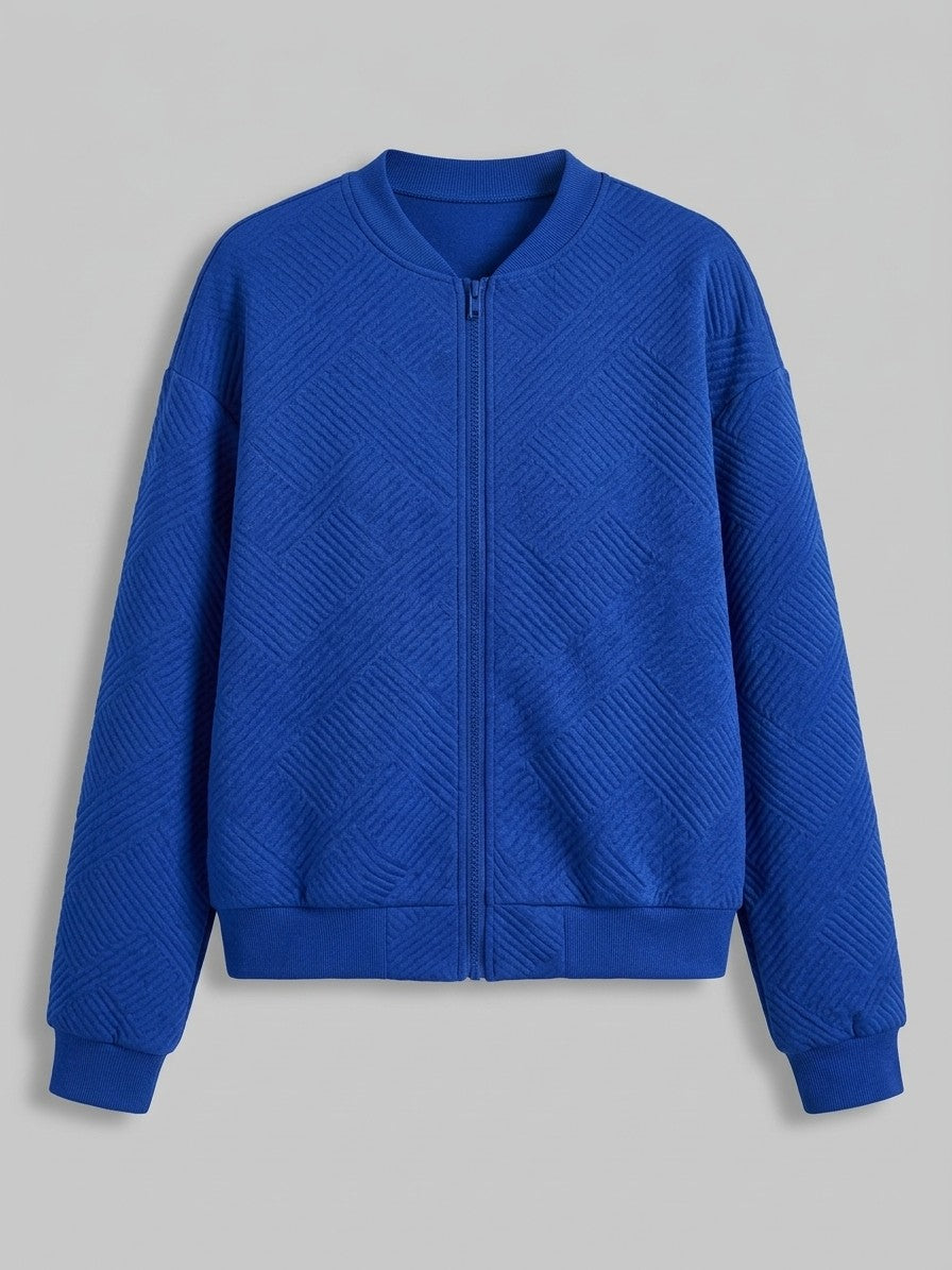 Viareggio Women's Jacquard Zip Bomber Jacket — blue — packshot