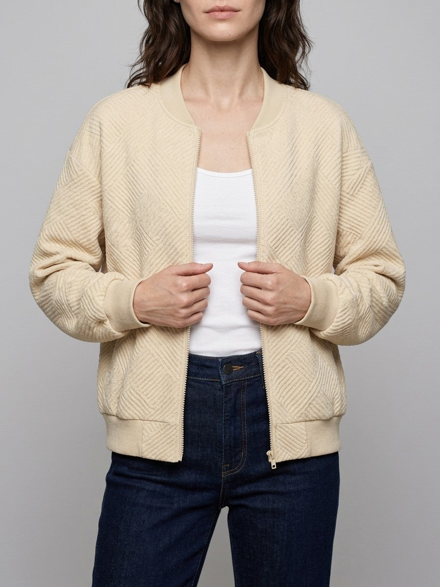 Viareggio Women's Jacquard Zip Bomber Jacket — lightyellow — front