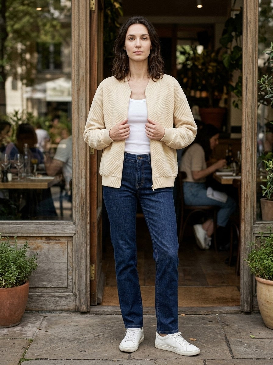 Viareggio Women's Jacquard Zip Bomber Jacket — lightyellow — lifestyle