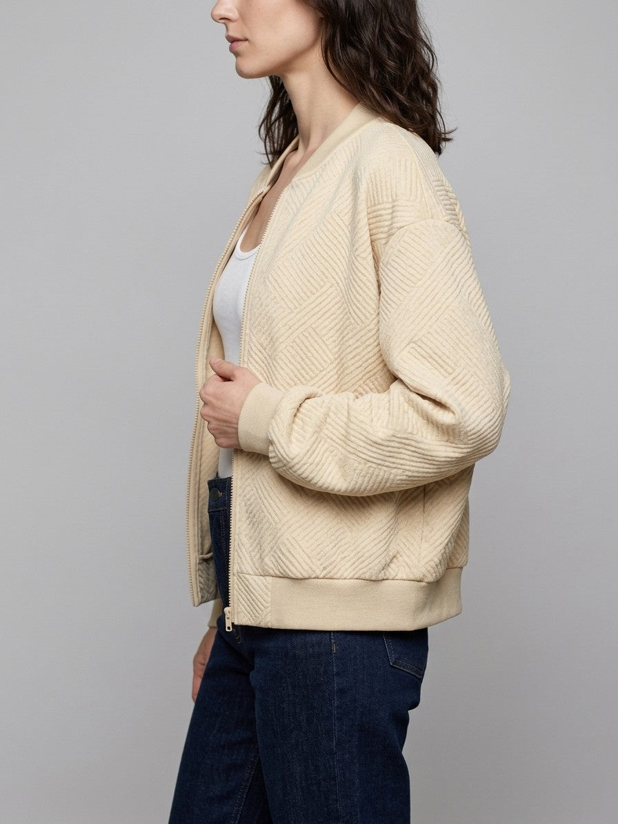 Viareggio Women's Jacquard Zip Bomber Jacket — lightyellow — side