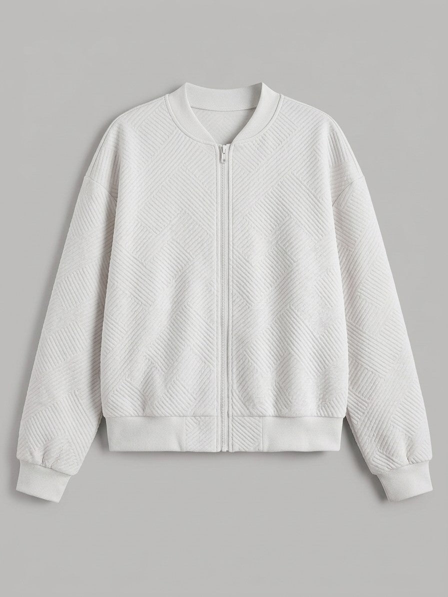 Viareggio Women's Jacquard Zip Bomber Jacket — white — packshot