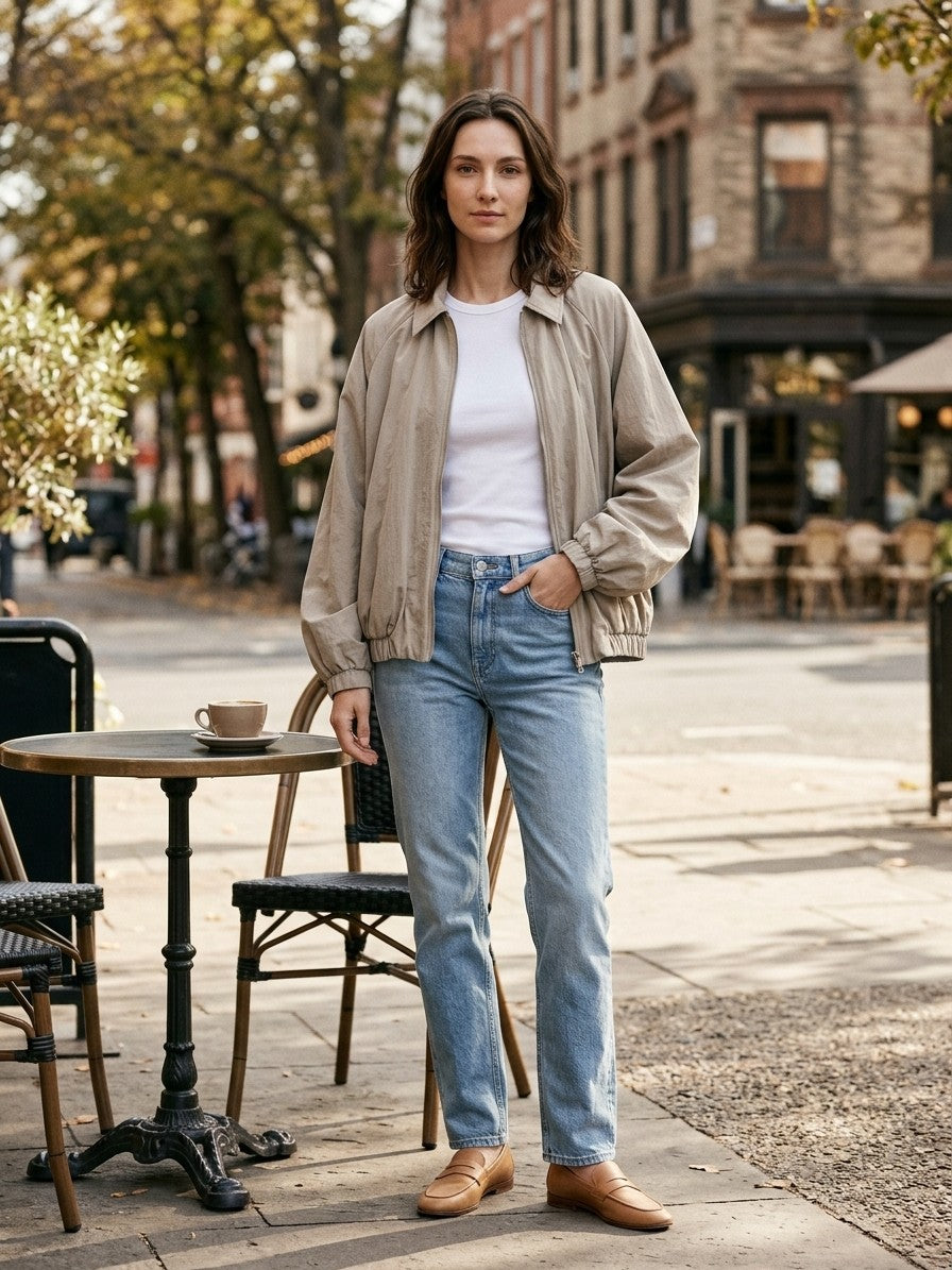 Vietri Women's Oversized Batwing Bomber — stone — lifestyle