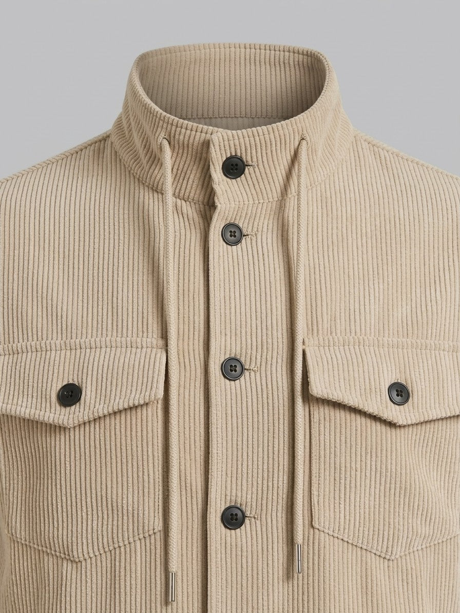 Vigevano Men's Corduroy Button-Up Jacket — apricot — detail-collar