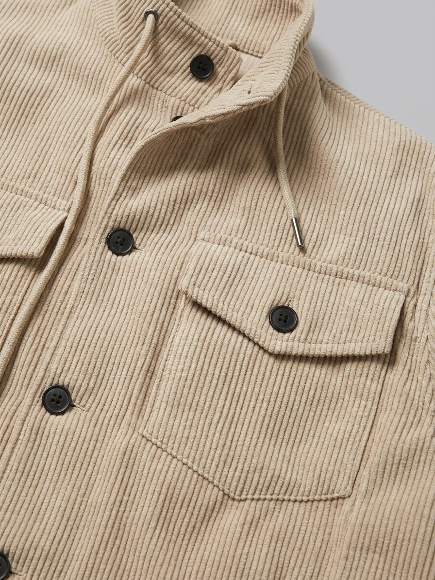Vigevano Men's Corduroy Button-Up Jacket — apricot — detail