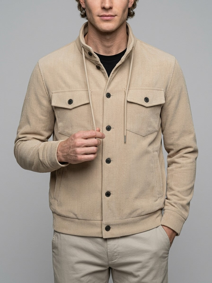Vigevano Men's Corduroy Button-Up Jacket — apricot — front