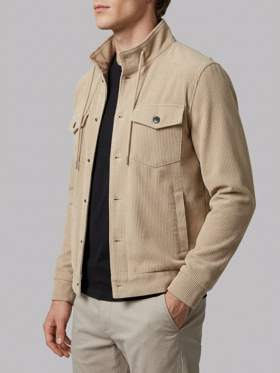 Vigevano Men's Corduroy Button-Up Jacket — apricot — side