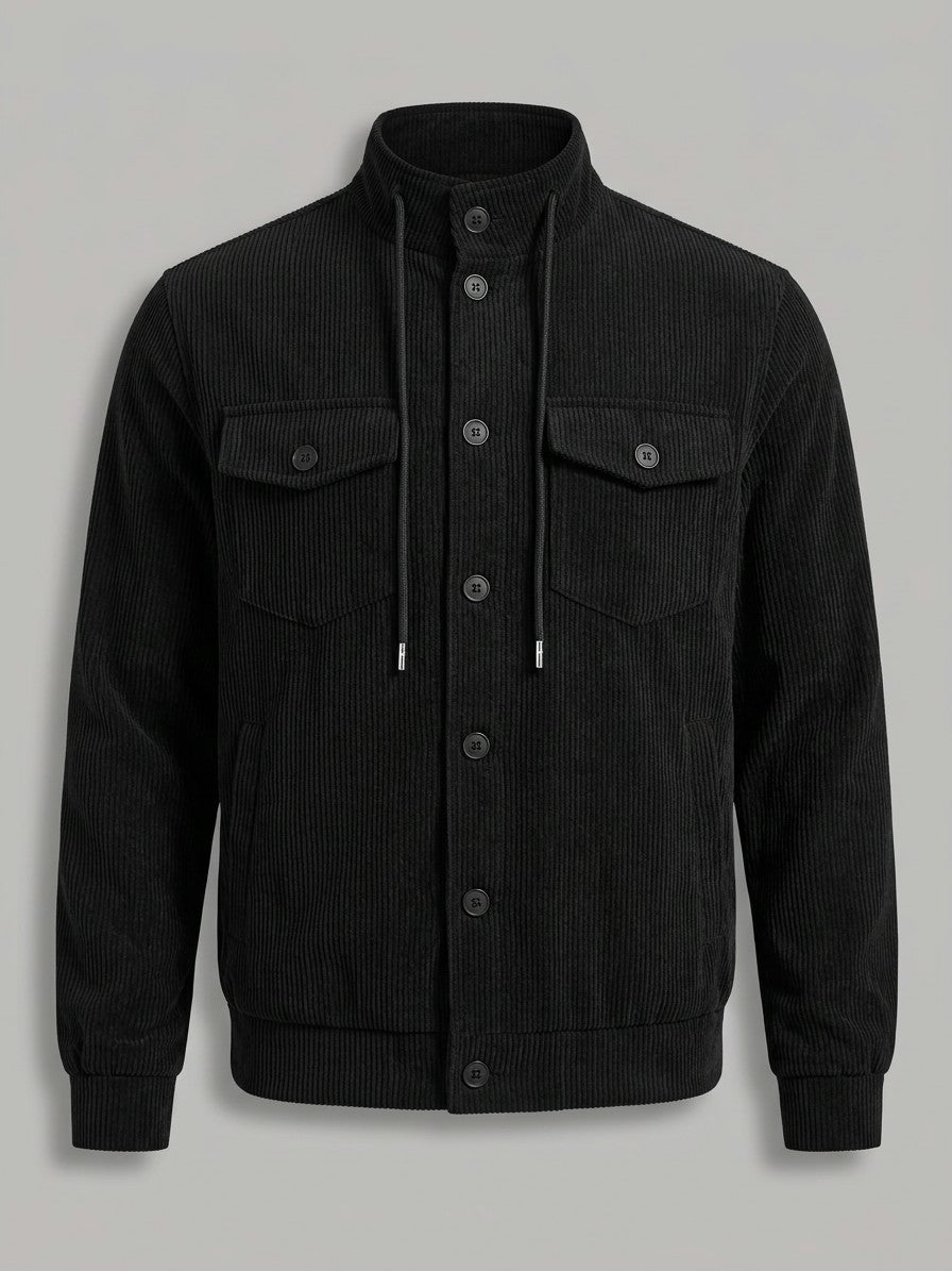 Vigevano Men's Corduroy Button-Up Jacket — black — packshot