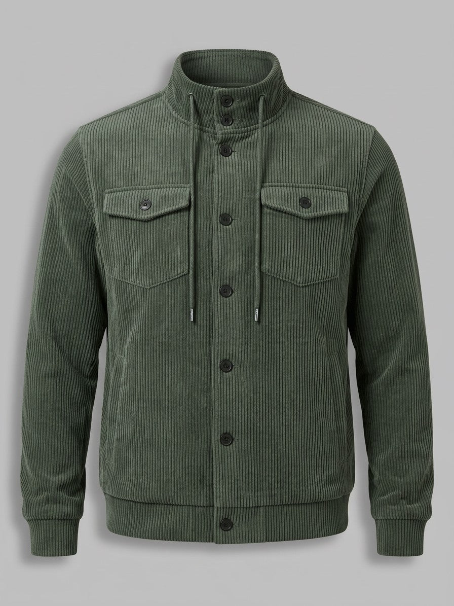 Vigevano Men's Corduroy Button-Up Jacket — darkgreen — packshot