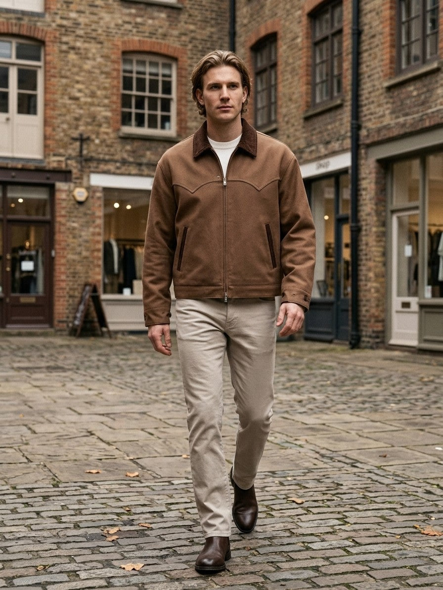Viggiano Men's Western Yoke Work Jacket — tobacco — lifestyle