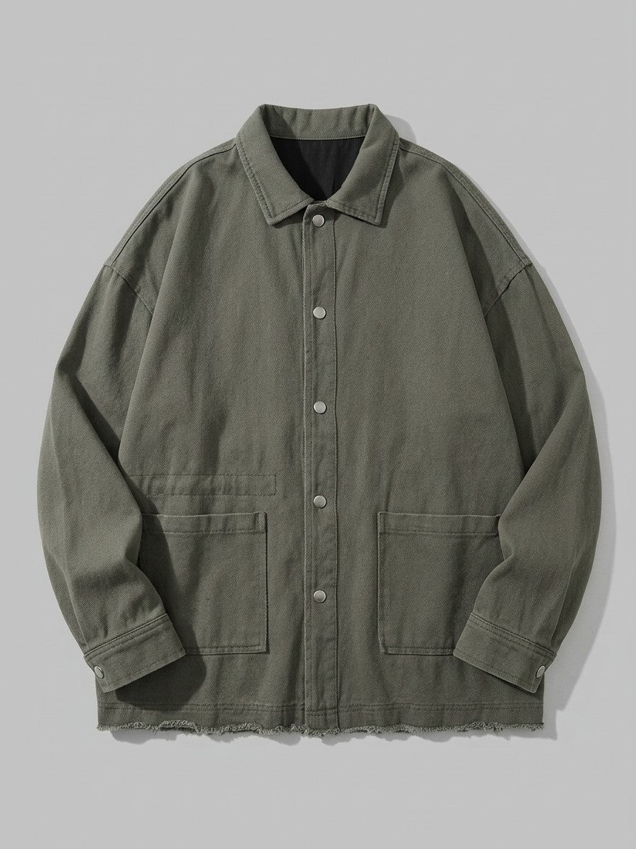 Vignola Men's Oversized Raw-Hem Chore Jacket — armygreen — packshot