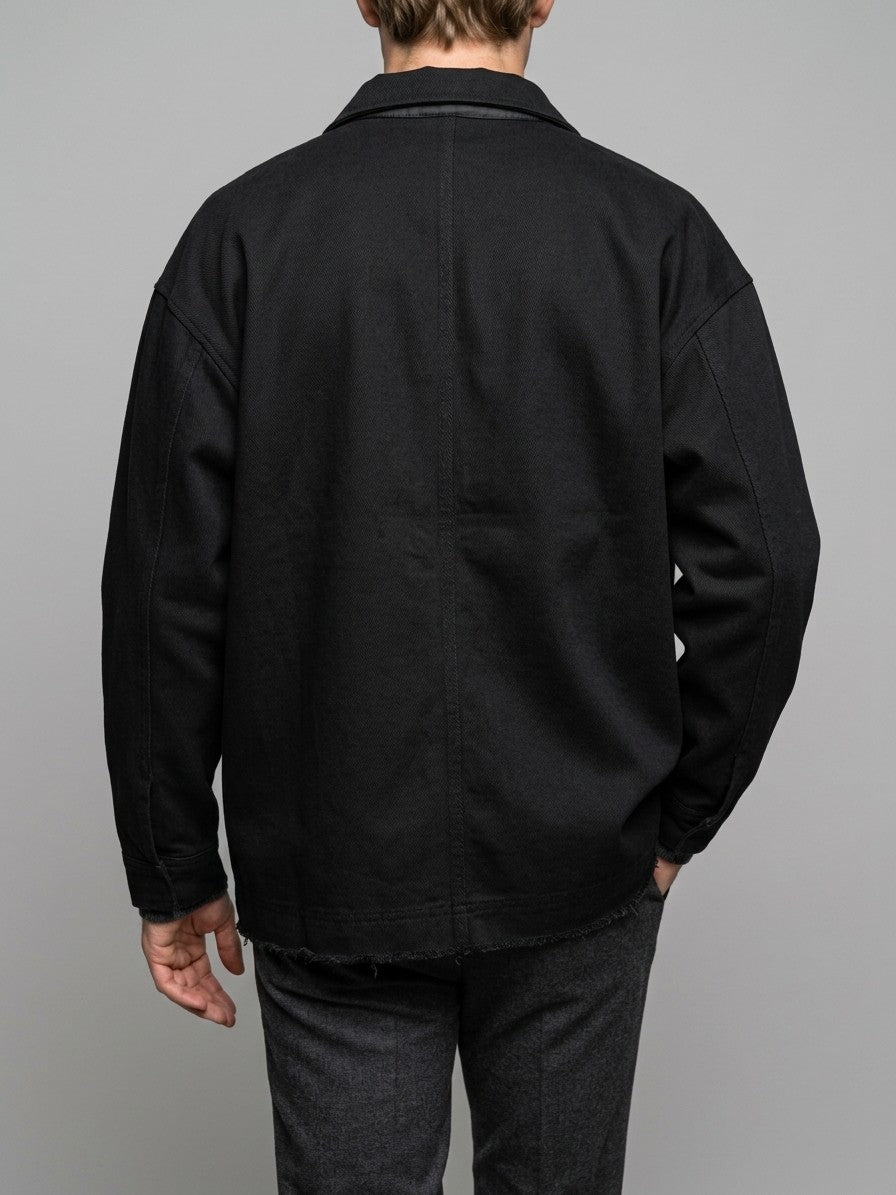 Vignola Men's Oversized Raw-Hem Chore Jacket — black — back