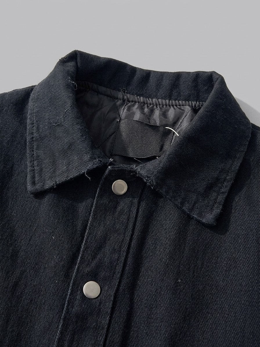 Vignola Men's Oversized Raw-Hem Chore Jacket — black — detail-2