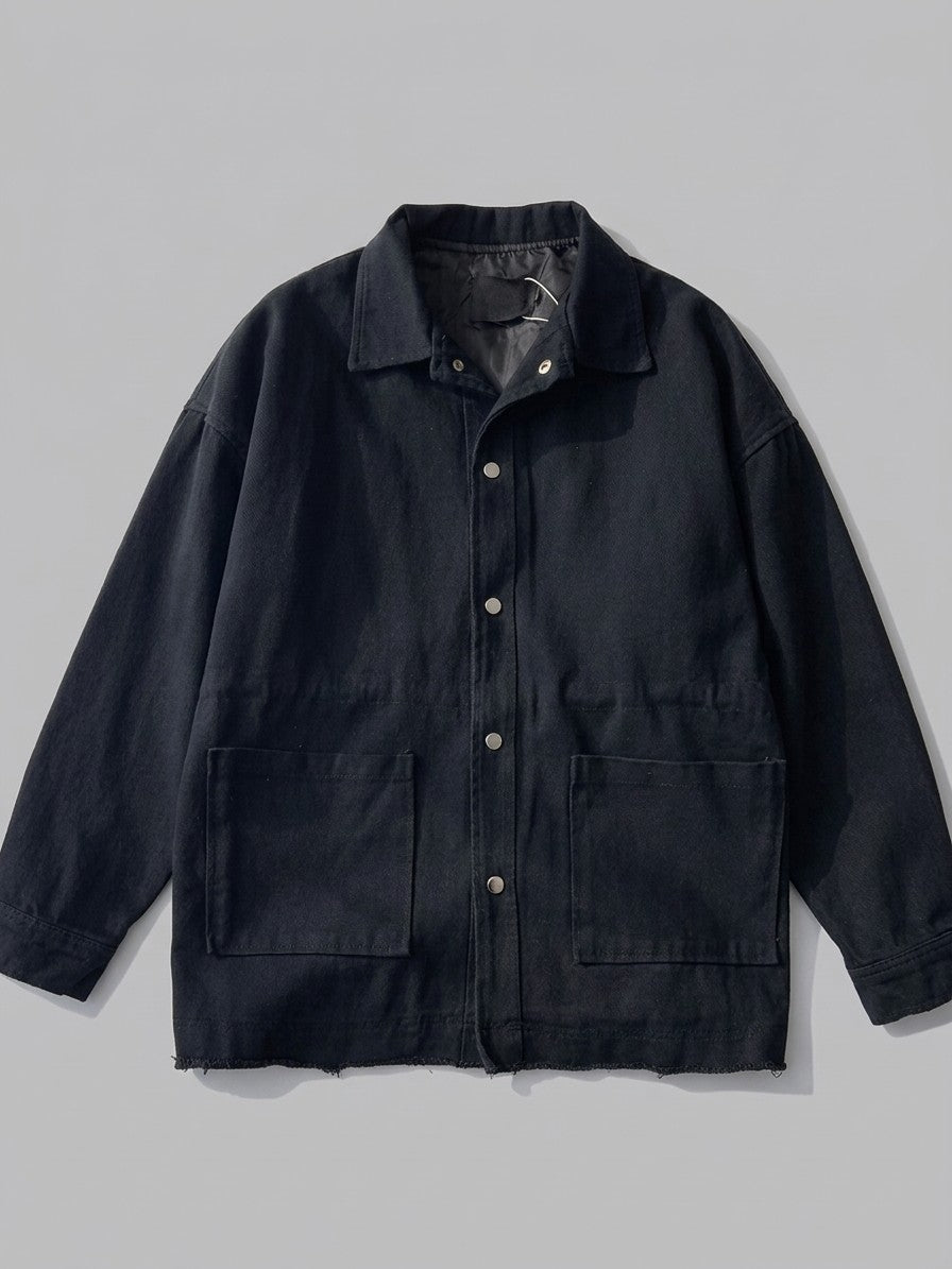 Vignola Men's Oversized Raw-Hem Chore Jacket — black — packshot