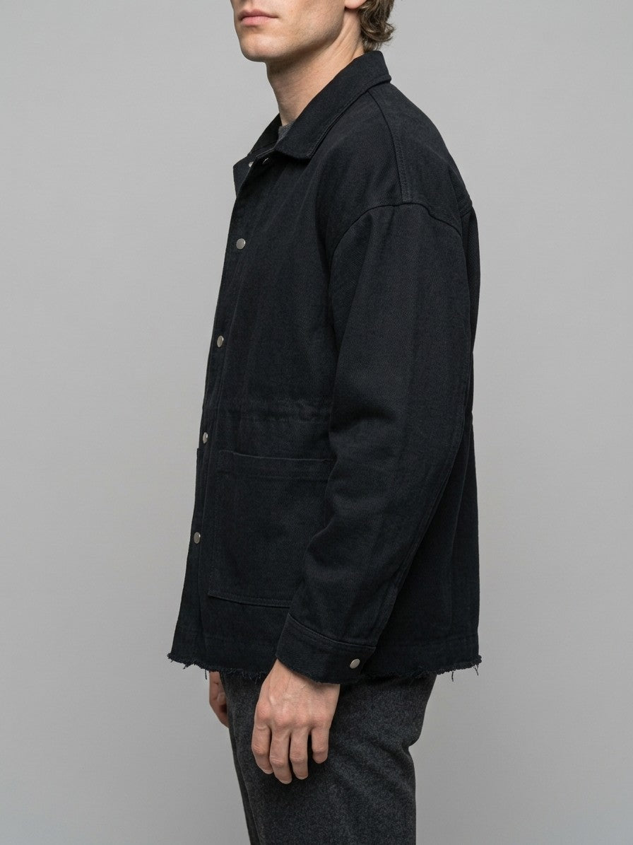 Vignola Men's Oversized Raw-Hem Chore Jacket — black — side