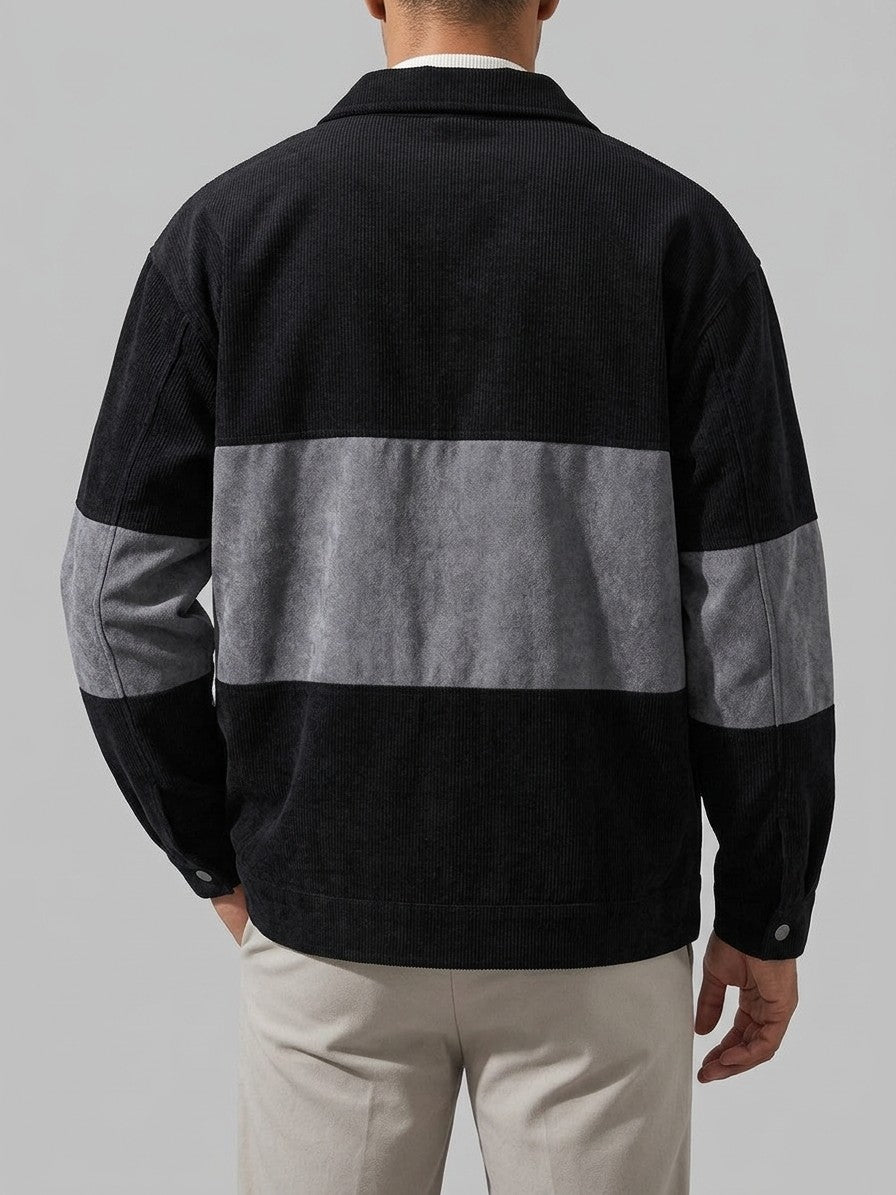 Vigoleno Men's Color-Block Corduroy Shirt Jacket — black — back