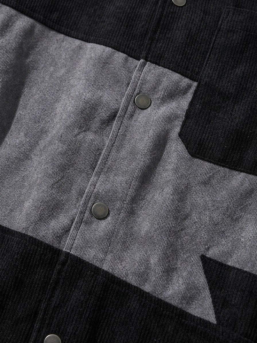 Vigoleno Men's Color-Block Corduroy Shirt Jacket — black — detail-2