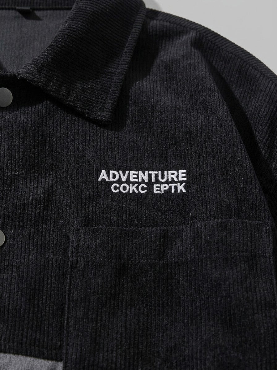 Vigoleno Men's Color-Block Corduroy Shirt Jacket — black — detail