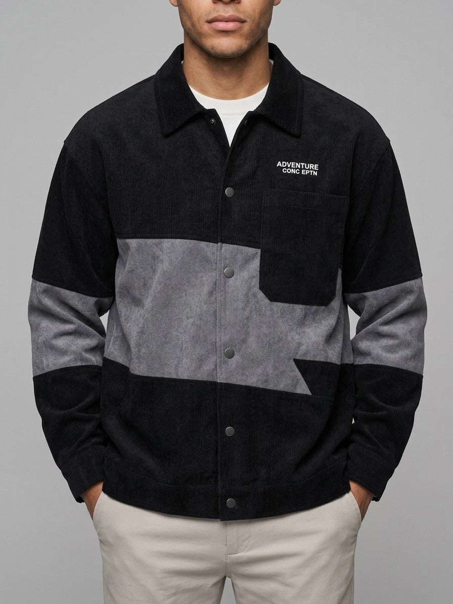 Vigoleno Men's Color-Block Corduroy Shirt Jacket — black — front