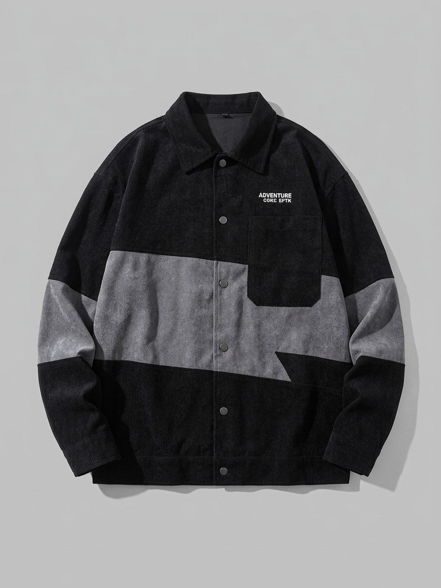 Vigoleno Men's Color-Block Corduroy Shirt Jacket — black — packshot