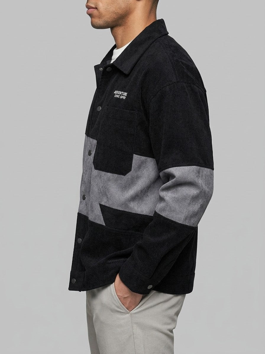 Vigoleno Men's Color-Block Corduroy Shirt Jacket — black — side