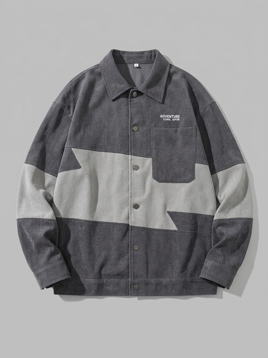 Vigoleno Men's Color-Block Corduroy Shirt Jacket — grey — packshot