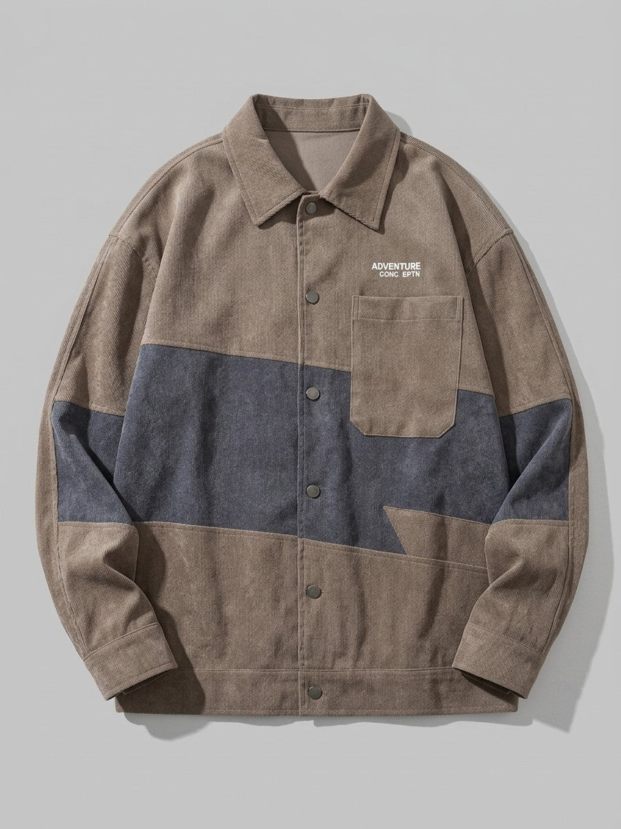 Vigoleno Men's Color-Block Corduroy Shirt Jacket — taupe — packshot