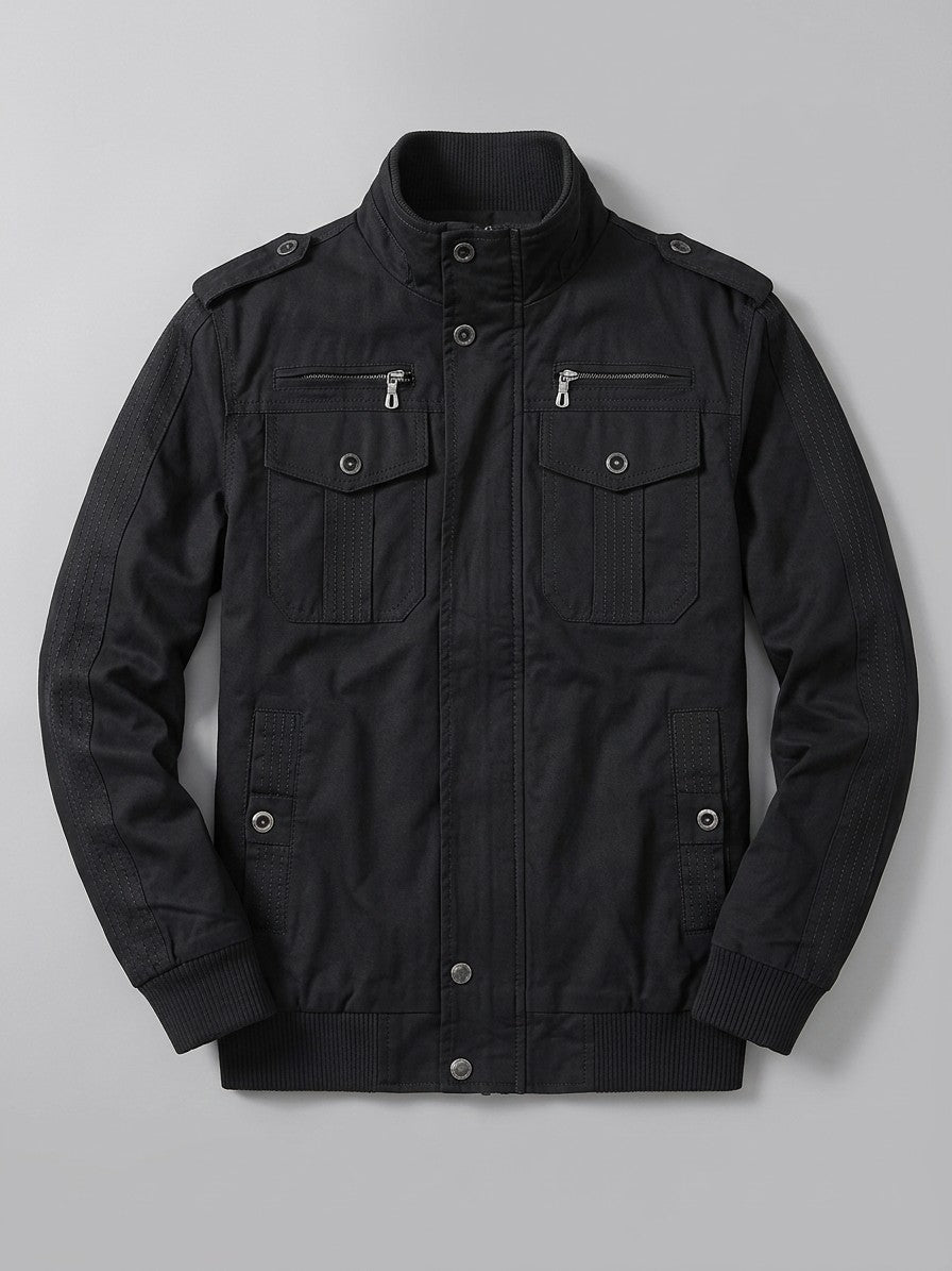 Villafranca Men's Fleece-Lined Military Bomber Jacket — black — packshot