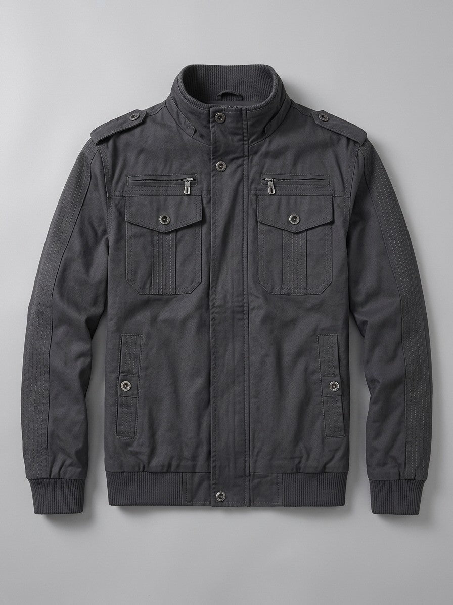 Villafranca Men's Fleece-Lined Military Bomber Jacket — charcoalgrey — packshot