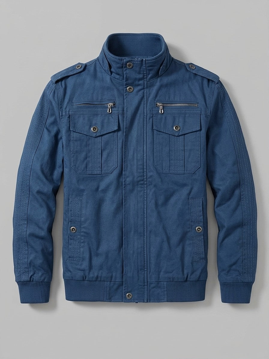 Villafranca Men's Fleece-Lined Military Bomber Jacket — denimblue — packshot