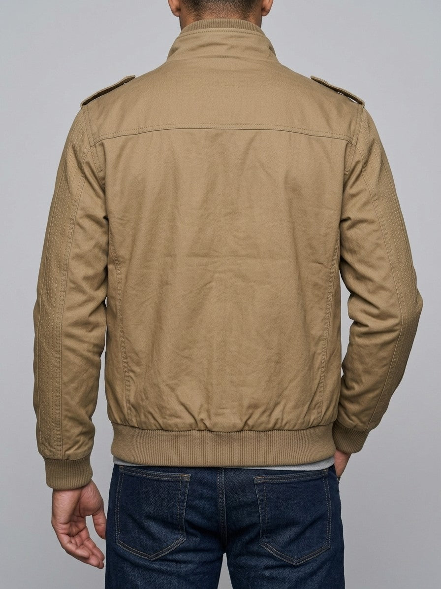 Villafranca Men's Fleece-Lined Military Bomber Jacket — khaki — back