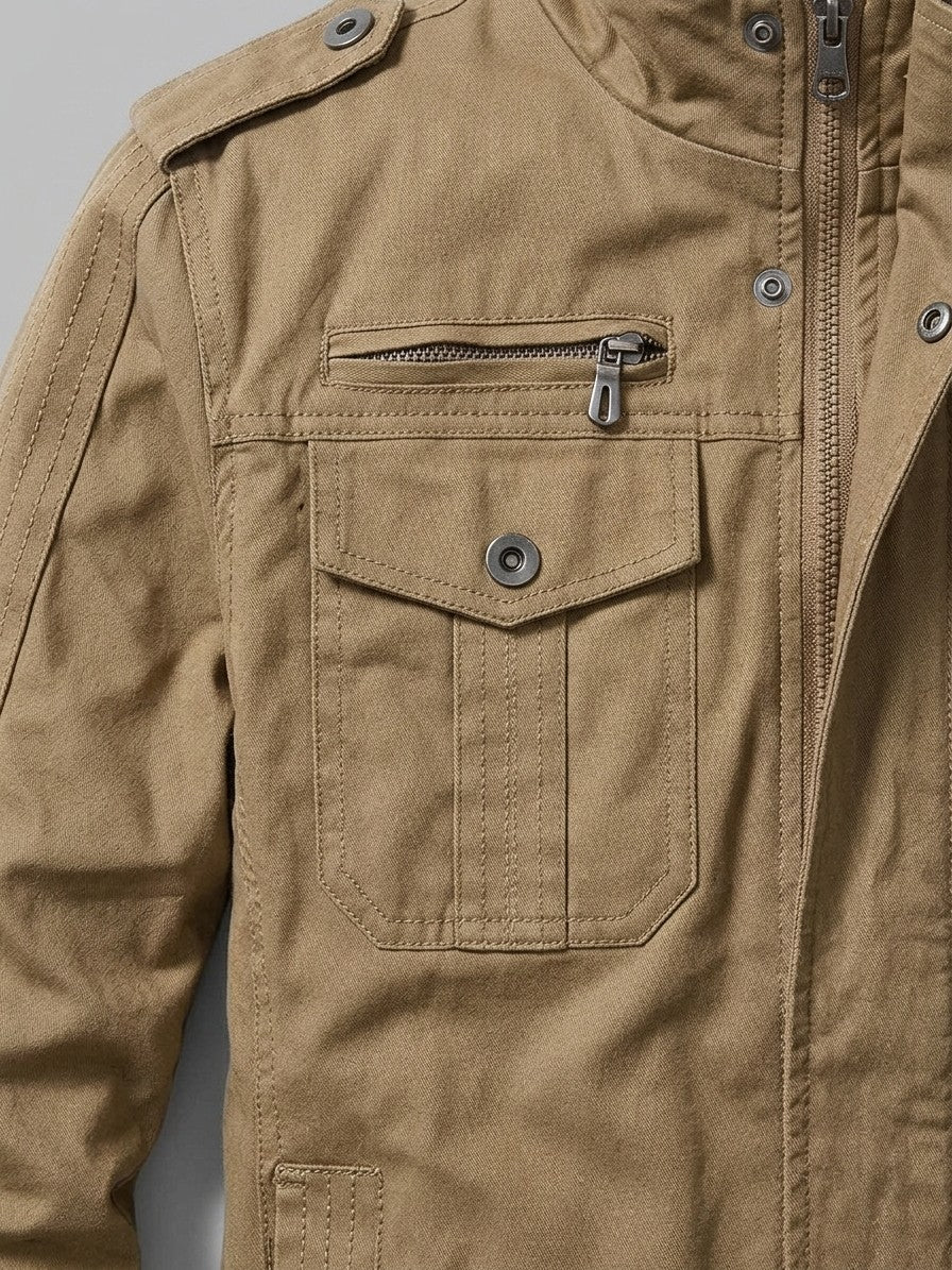 Villafranca Men's Fleece-Lined Military Bomber Jacket — khaki — detail