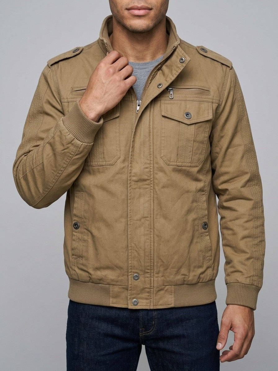 Villafranca Men's Fleece-Lined Military Bomber Jacket — khaki — front