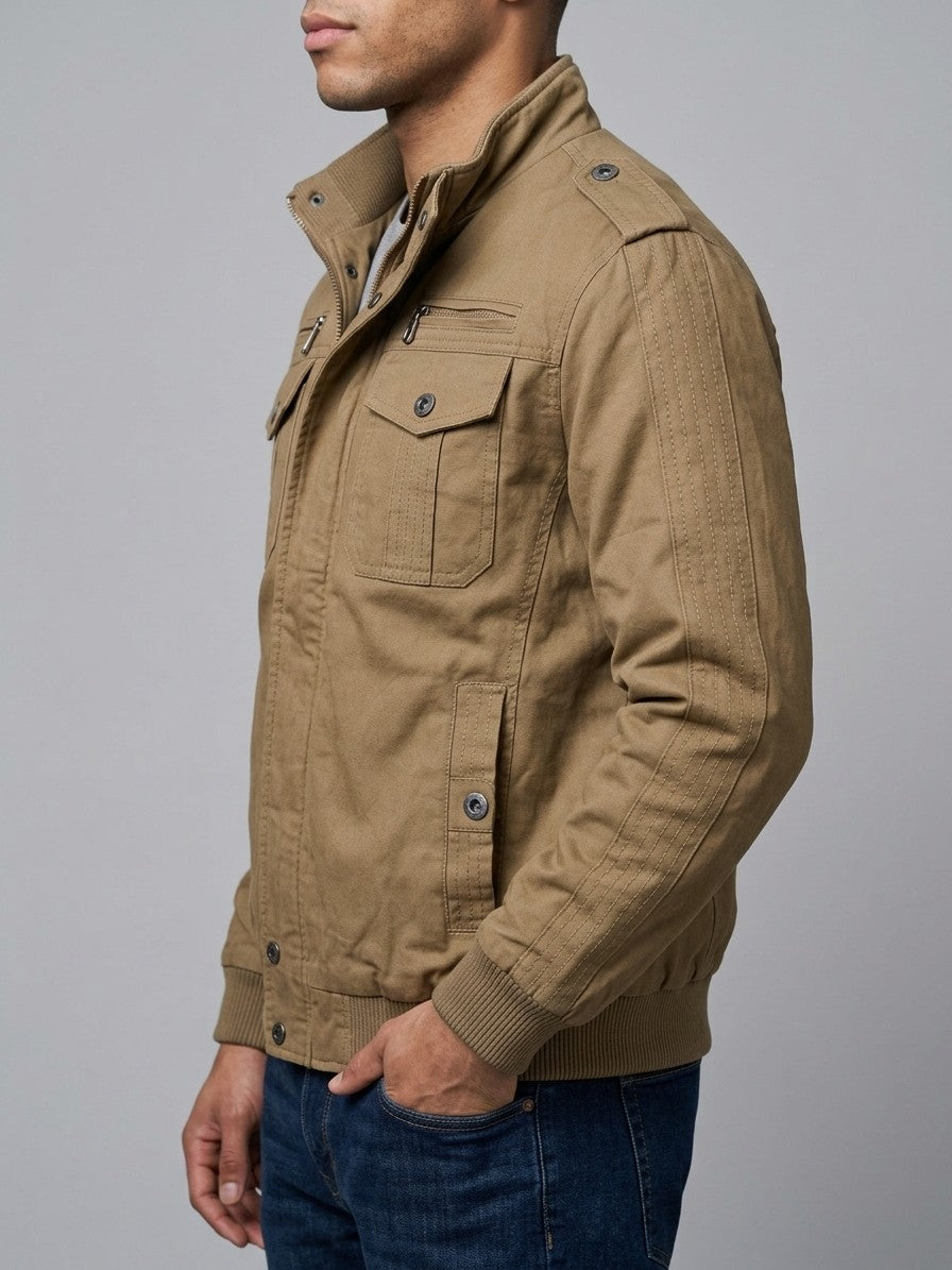 Villafranca Men's Fleece-Lined Military Bomber Jacket — khaki — side