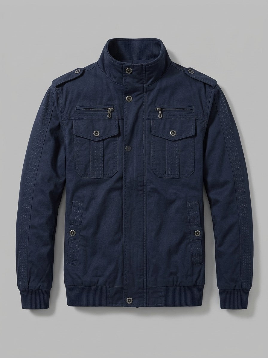 Villafranca Men's Fleece-Lined Military Bomber Jacket — navy — packshot