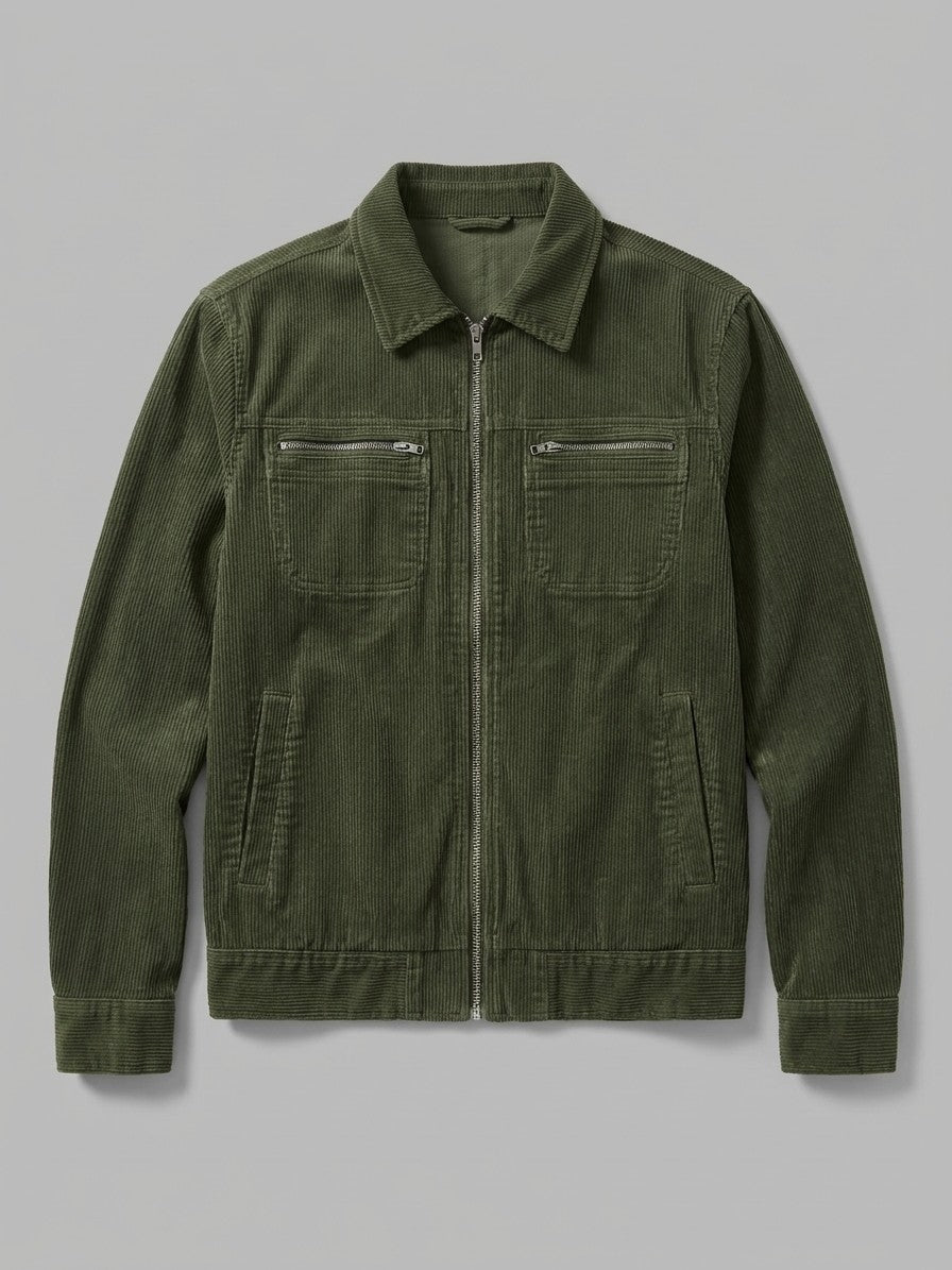 Vimercate Men's Zip-Pocket Corduroy Jacket — armygreen — packshot