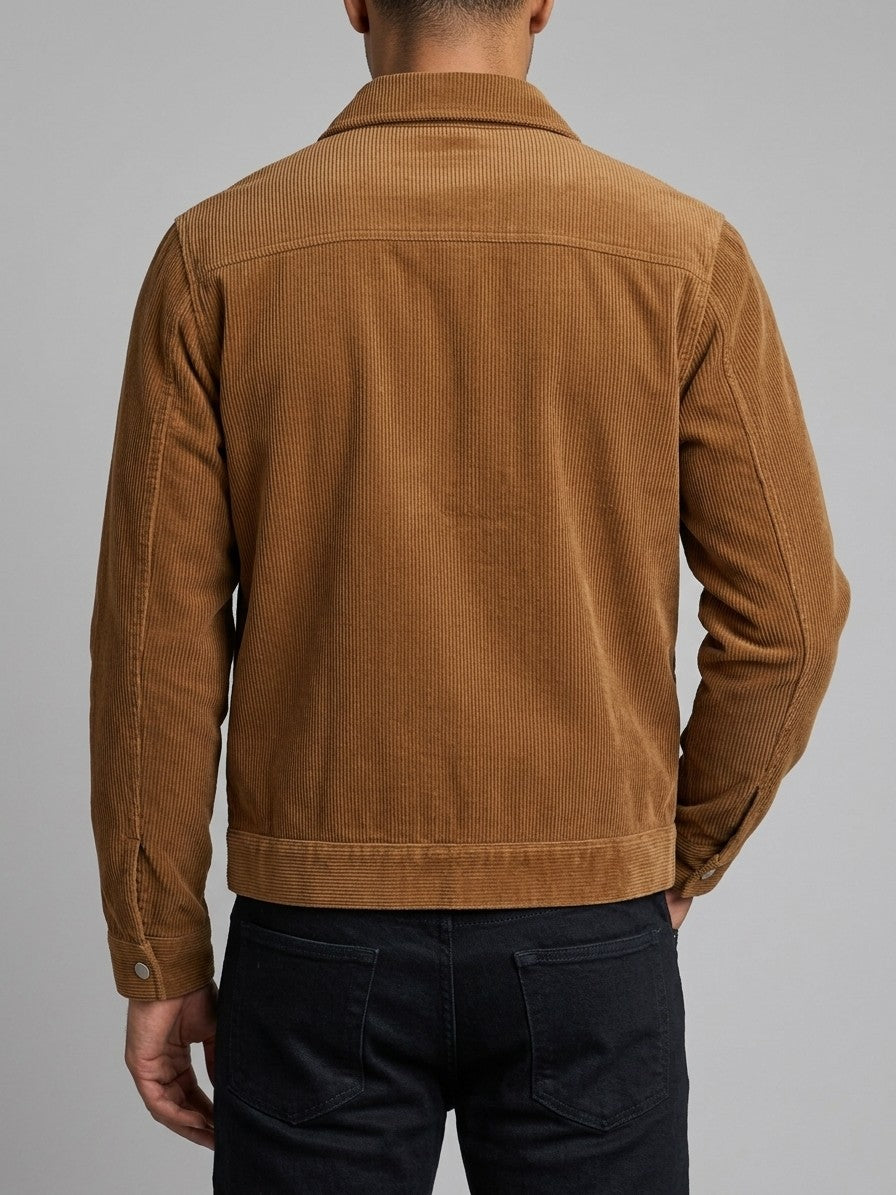 Vimercate Men's Zip-Pocket Corduroy Jacket — caramel — back