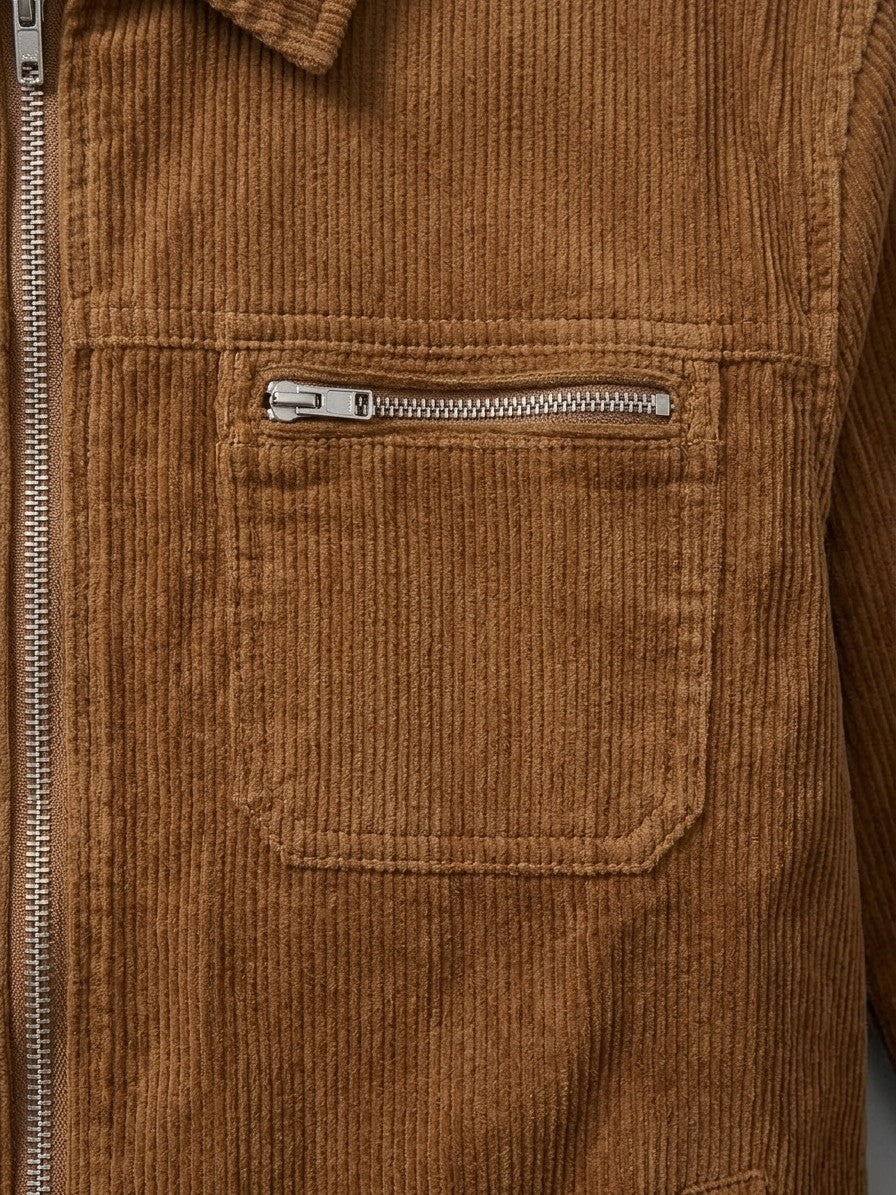 Vimercate Men's Zip-Pocket Corduroy Jacket — caramel — detail