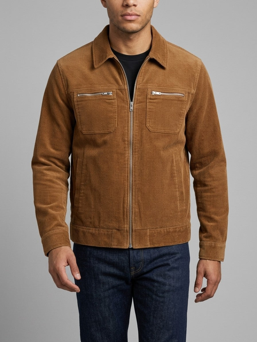 Vimercate Men's Zip-Pocket Corduroy Jacket — caramel — front