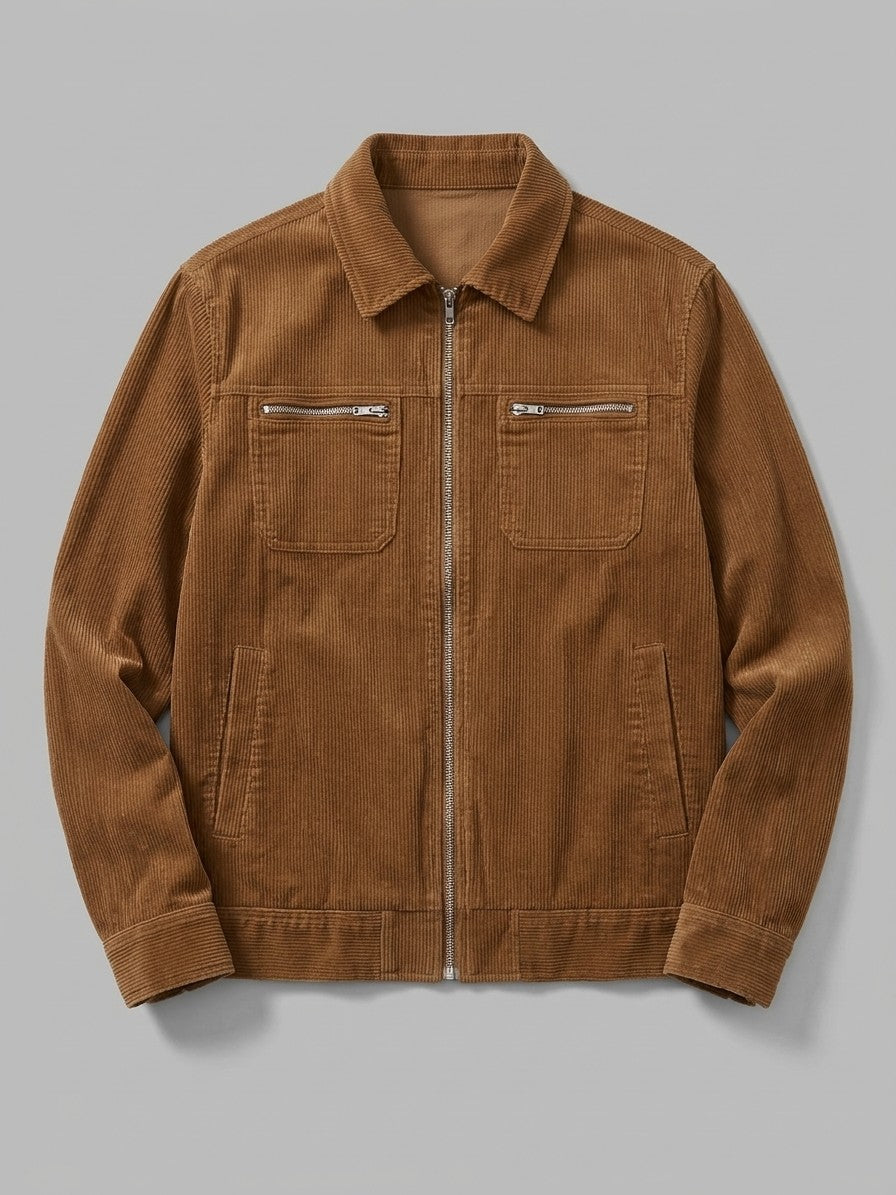 Vimercate Men's Zip-Pocket Corduroy Jacket — caramel — packshot
