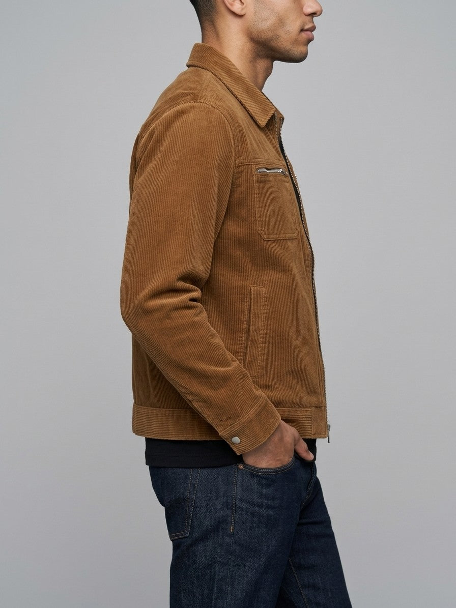 Vimercate Men's Zip-Pocket Corduroy Jacket — caramel — side