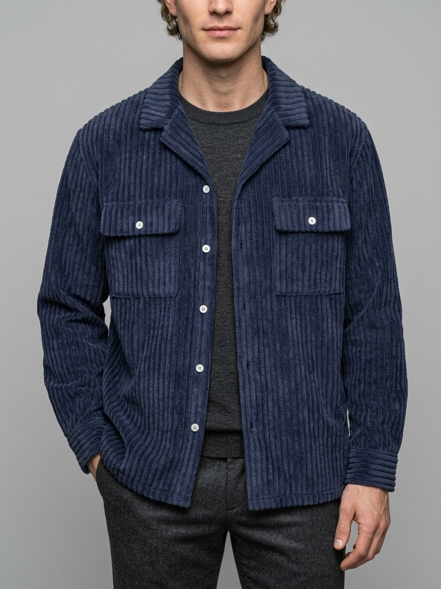 Vinci Men's Wide-Wale Corduroy Shirt Jacket — darkblue — front