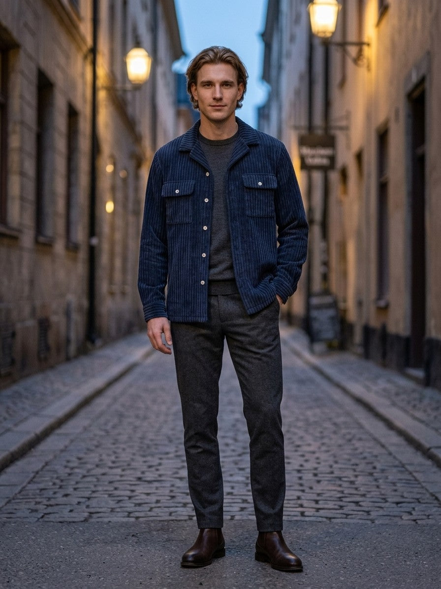 Vinci Men's Wide-Wale Corduroy Shirt Jacket — darkblue — lifestyle